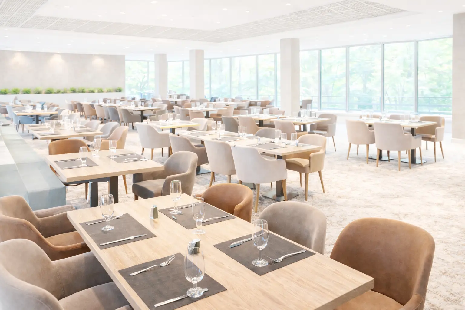 Hotel restaurant with set tables